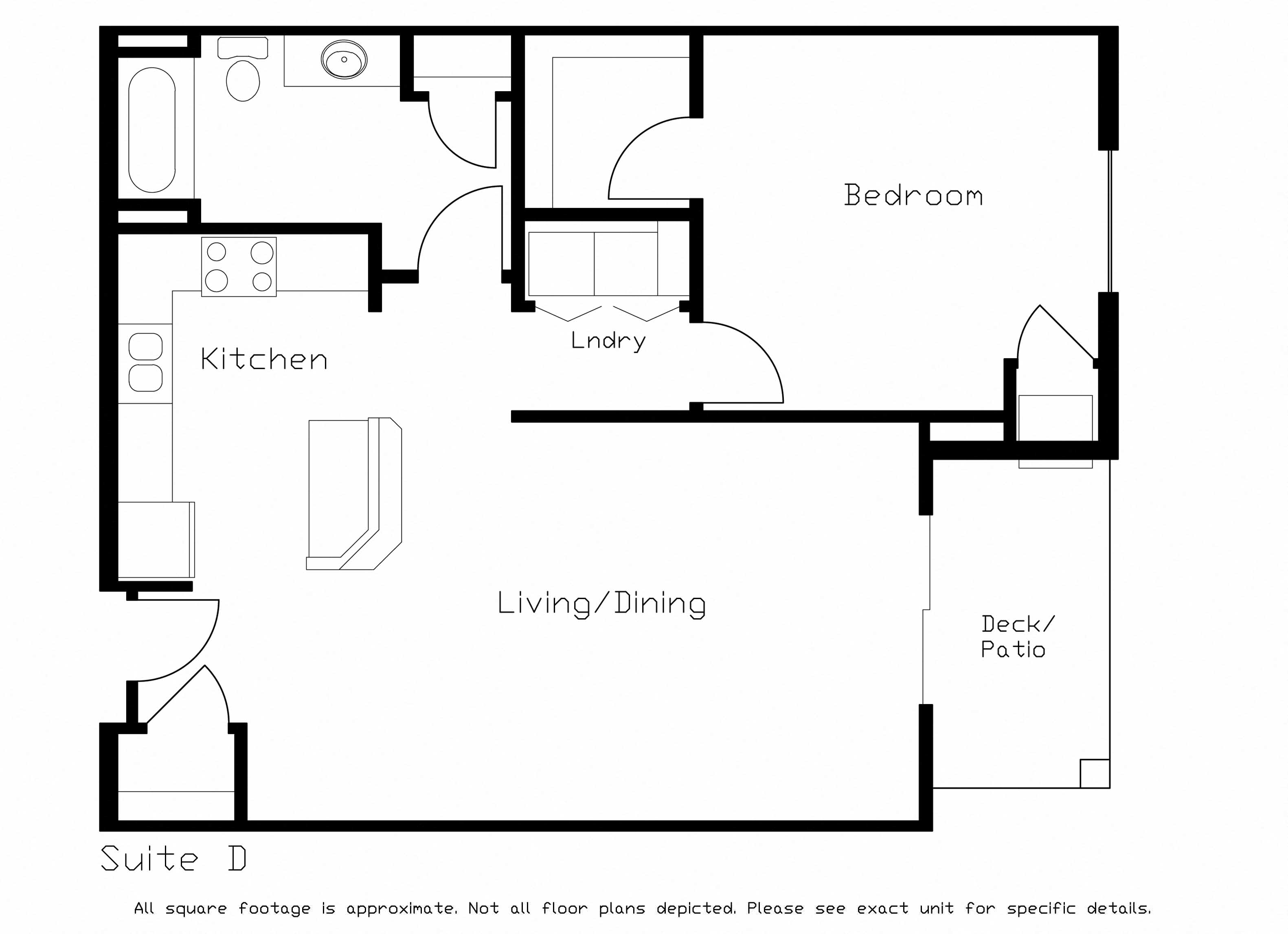 Floor plan for 1 bed, 1 bath, 723 sqft